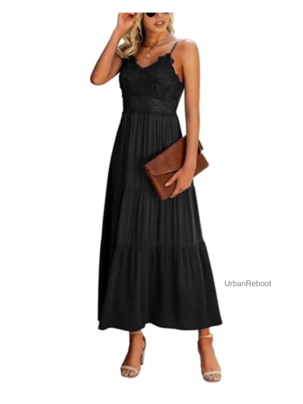 Women's Crochet Lace Maxi Dress Spaghetti Strap Summer Wedding Guest Long Dress